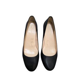 COLE HAAN Women's Black Leather Wedge Pumps Wooden Heel Size 9B